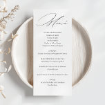 Tarjeta de Menú de Boda Elegante Caligrafía Meny<br><div class="desc">Elegante Tarjeta de Menú de Boda en Caligrafía,  Blanco y Negro. Con las minutas personalizadas,  podrás compartir con tus invitados los detalles del menú de tu boda,  manteniendo un sjuk ño conformente con tus invitaciones. Una opción parecta!</div>