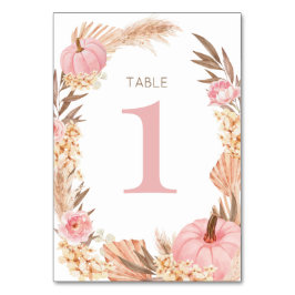 Tarjeta De Mesa Boho Pampas pink Pumpkin Table nu Bordsnummer
