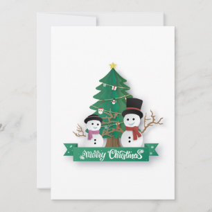 Tarjeta de navidad arbol y muñecos de nieve julkort