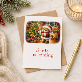 Tarjeta de Navidad con imagen de osito y árbol  Kort