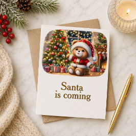 Tarjeta de Navidad con imagen de osito y árbol  Kort