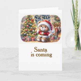 Tarjeta de Navidad con imagen de osito y árbol Kort