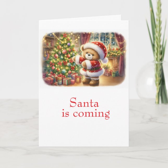 Tarjeta de Navidad con imagen de osito y árbol  Kort (Framsida)