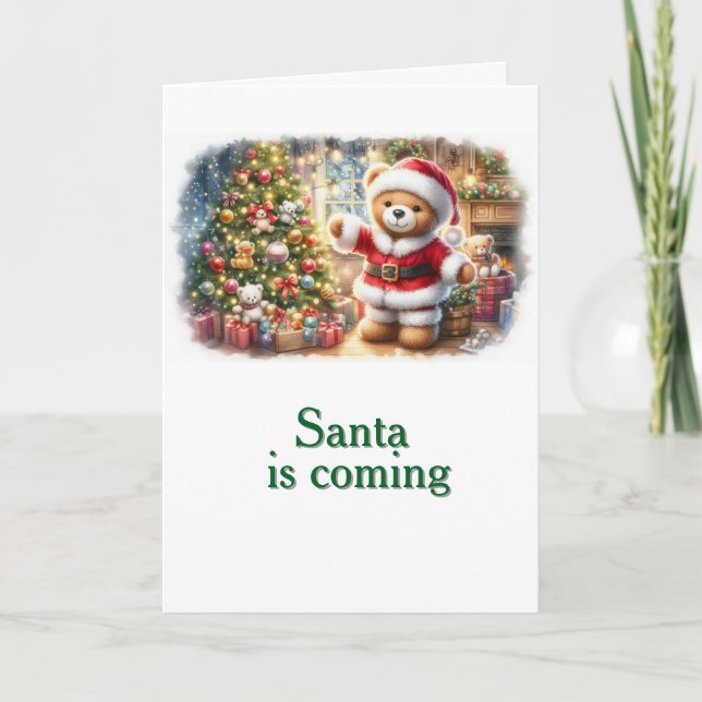 Tarjeta de Navidad con imagen de osito y árbol  Kort (Framsida)