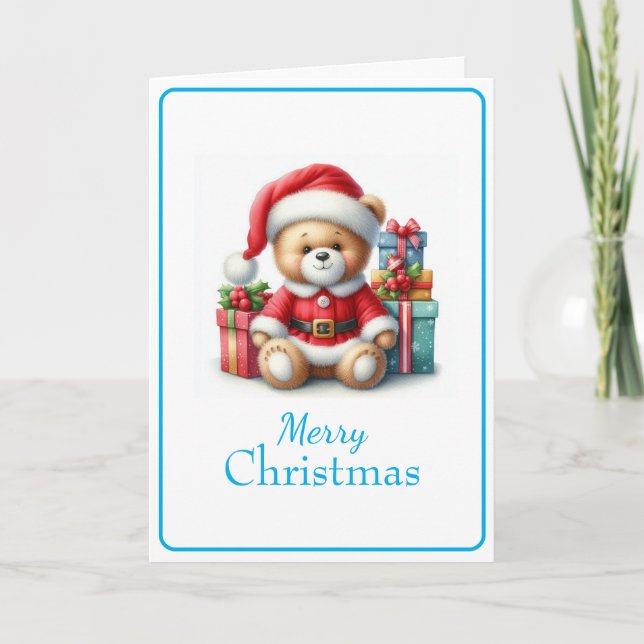 Tarjeta de Navidad con imagen de osito y regalos Kort (Framsida)