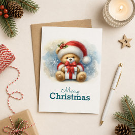Tarjeta de Navidad con imagen de osito y regalos Kort