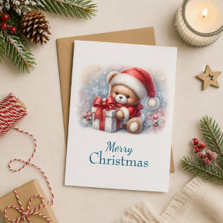 Tarjeta de Navidad con imagen de osito y regalos Kort