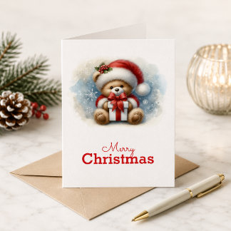 Tarjeta de Navidad con imagen de osito y regalos Kort