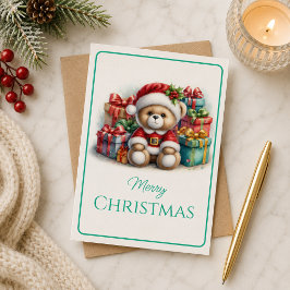 Tarjeta de Navidad con imagen de osito y regalos Kort