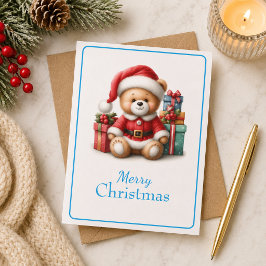 Tarjeta de Navidad con imagen de osito y regalos Kort
