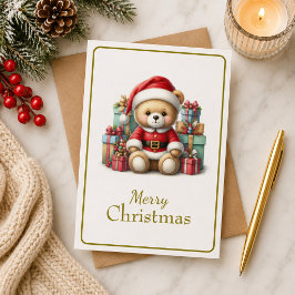 Tarjeta de Navidad con imagen de osito y regalos Kort