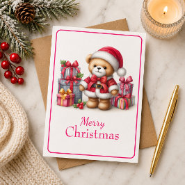 Tarjeta de Navidad con imagen de osito y regalos Kort