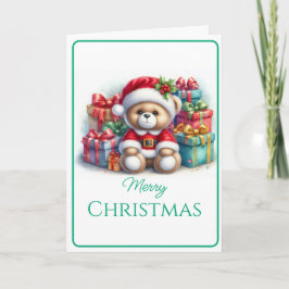 Tarjeta de Navidad con imagen de osito y regalos Kort