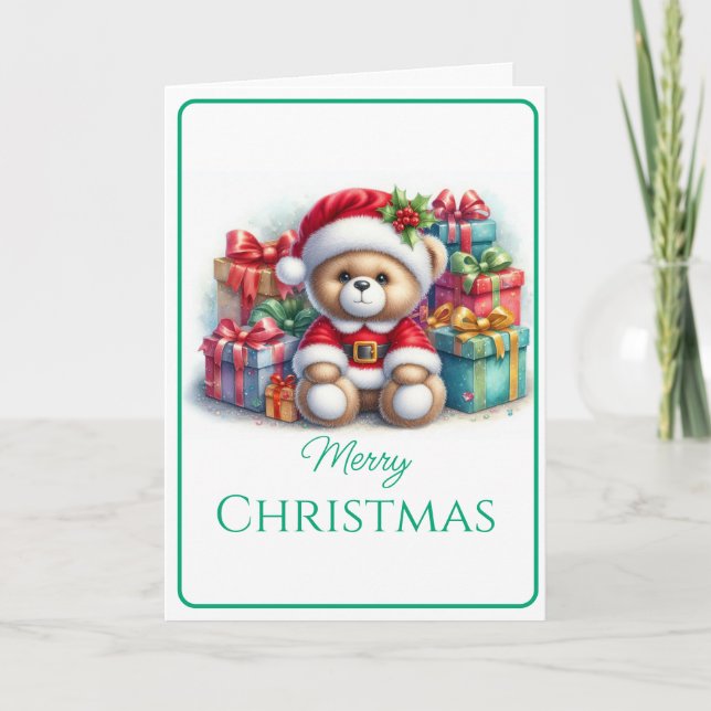 Tarjeta de Navidad con imagen de osito y regalos Kort (Framsida)