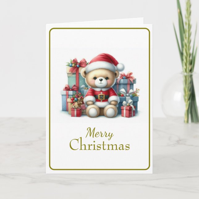 Tarjeta de Navidad con imagen de osito y regalos Kort (Framsida)