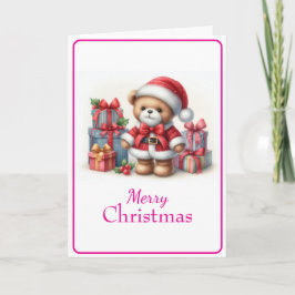 Tarjeta de Navidad con imagen de osito y regalos Kort