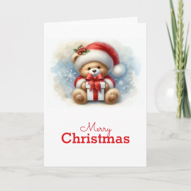 Tarjeta de Navidad con imagen de osito y regalos Kort (Framsida)