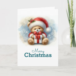 Tarjeta de Navidad con imagen de osito y regalos Kort