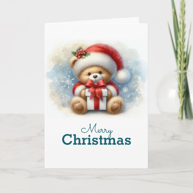 Tarjeta de Navidad con imagen de osito y regalos Kort (Framsida)
