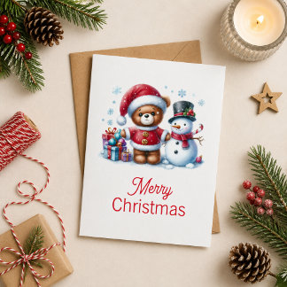 Tarjeta de Navidad con imagen de osito y snowman Kort