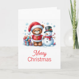 Tarjeta de Navidad con imagen de osito y snowman Kort