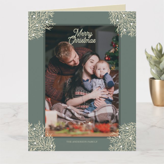 Tarjeta de Navidad ilustración hojas abeto verde Kort (Liten växt)