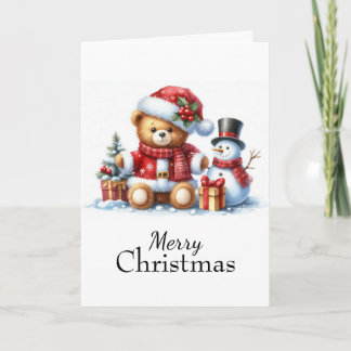 Tarjeta de Navidad: Teddy Bear y Snowman Kort