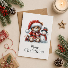 Tarjeta de Navidad: Teddy Bear y Snowman Kort