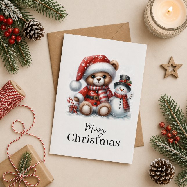 Tarjeta de Navidad: Teddy Bear y Snowman Kort (Skapare uppladdad)