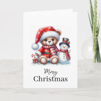 Tarjeta de Navidad: Teddy Bear y Snowman Kort
