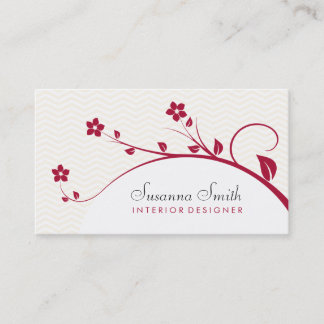 Tarjeta de plantilla con flores rojas y chevrón visitkort
