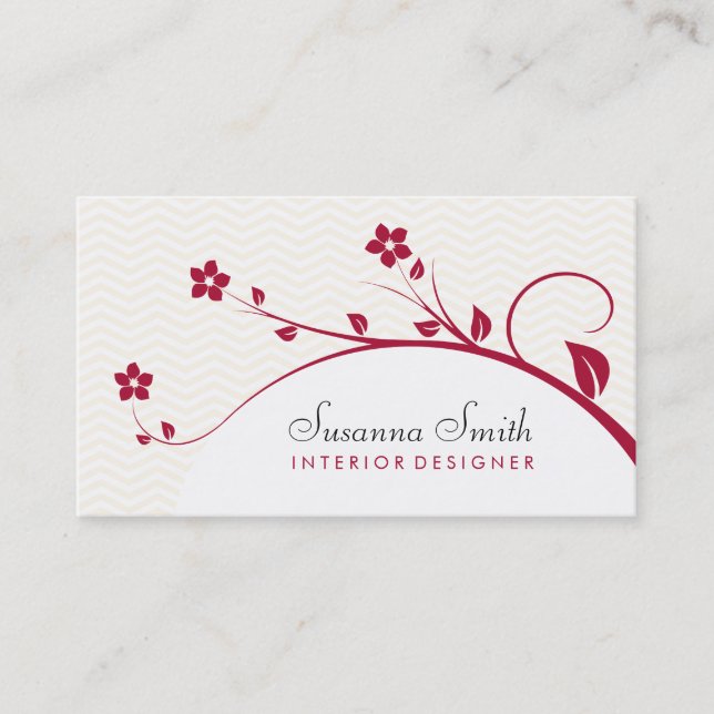 Tarjeta de plantilla con flores rojas y chevrón visitkort (Framsida)