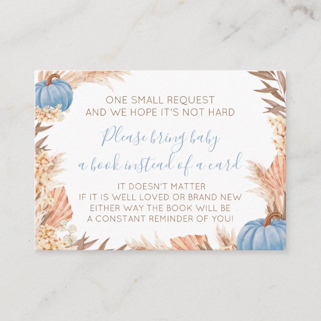Tarjeta De Recepción Boho Pampas Blue Pumpkin book Tilläggskort (Framsida)