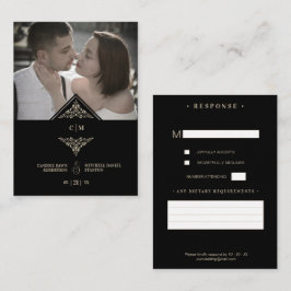 Tarjeta De Recepción RSVP Gold Wedding Initials Fl Tilläggskort