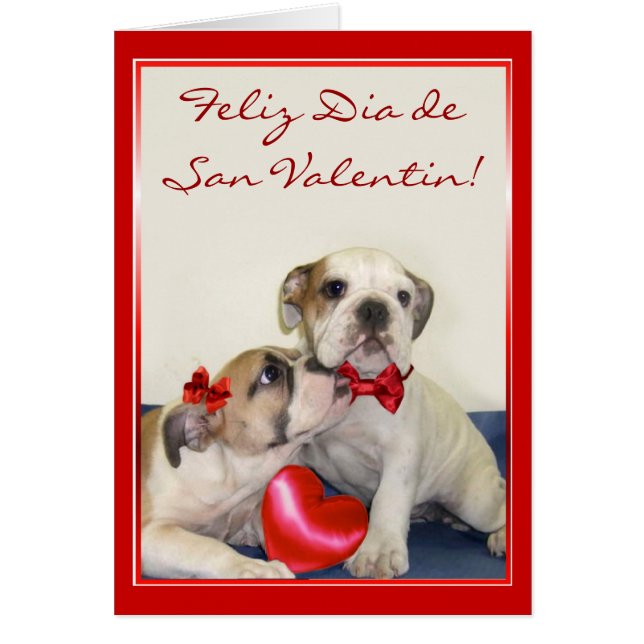 Tarjeta de San Valentin con cachorros bulldog Hälsningskort (Framsidan)