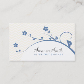 Tarjeta elegante con flores azules y chevrón visitkort