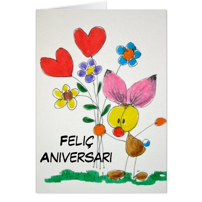 Tarjeta "Feliç aniversari" Hälsningskort (Framsidan)