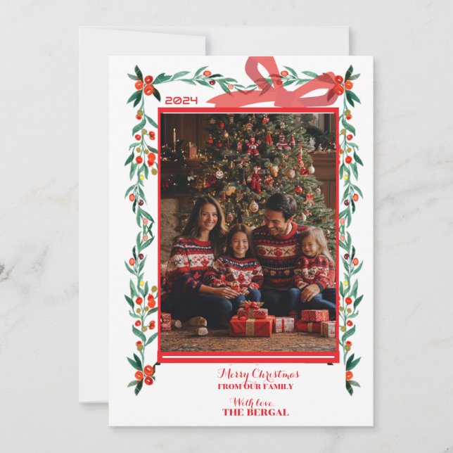 Tarjeta Festiva de Navidad Border Ribbon Bow Julkort (Framsida)