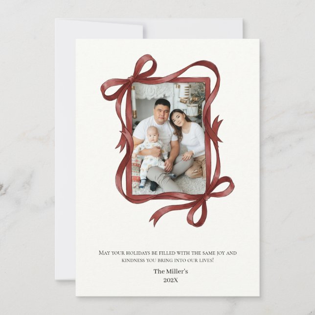Tarjeta Festiva Minimal Bows con Foto  Julkort (Framsida)