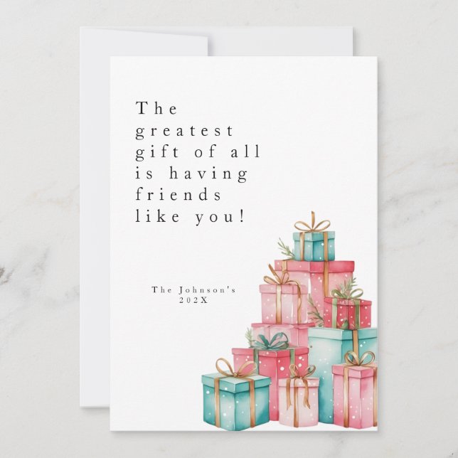 Tarjeta Festiva Minimal Pastel Regalos con Foto  Julkort (Framsida)