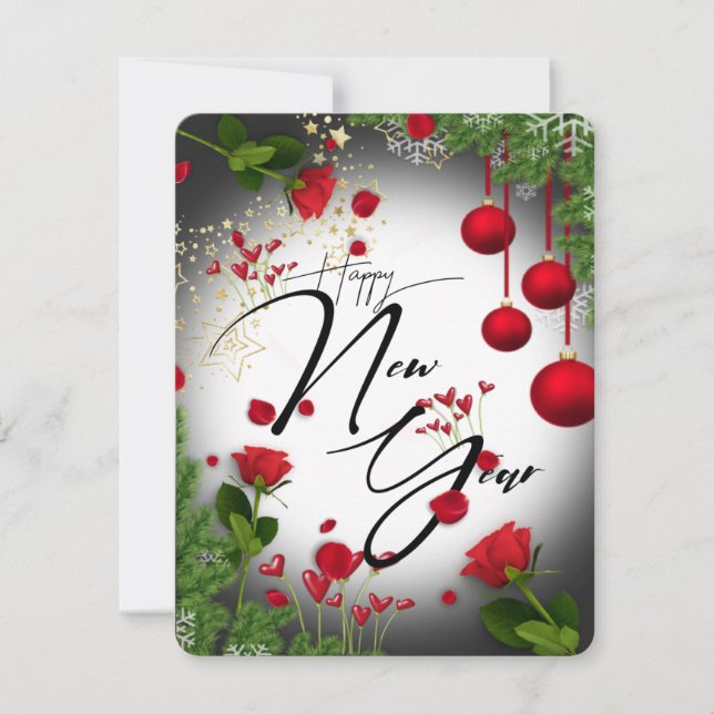Tarjeta festiva plana de año nuevo  con flores julkort (Framsida)