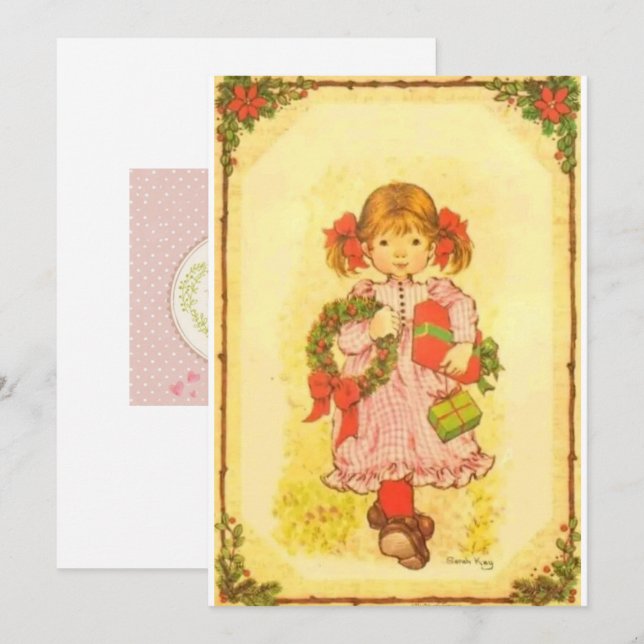 Tarjeta festiva plana navideña Sarah Kay Julkort (Fram/baksida)