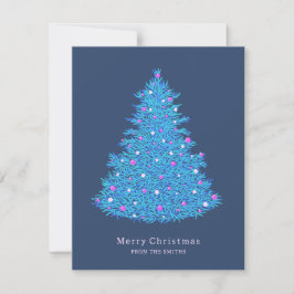 Tarjeta ilustración de árbol de Navidad azul Julkort
