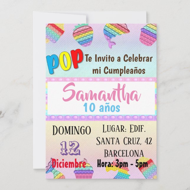 TARJETA INVITACION CUMPLEAÑOS POP IT BIRTHDAY DEL INBJUDNINGAR (Framsida)