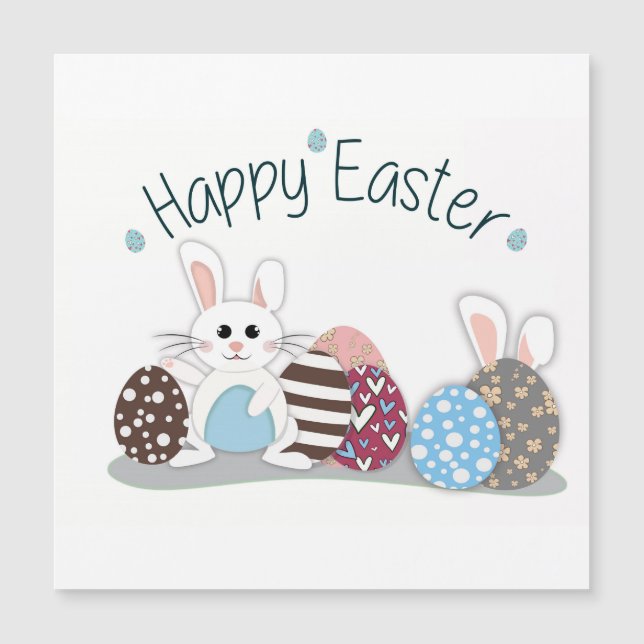 Tarjeta magnética Conejito Pascua "Happy Easter" (Framsida)