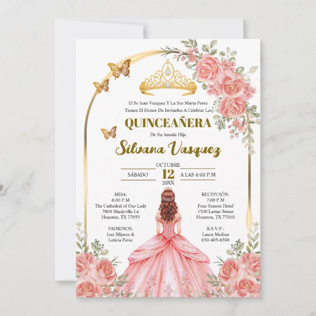 Tarjeta para Quinceañera Invitacion de quinceanera Inbjudningar (Framsida)