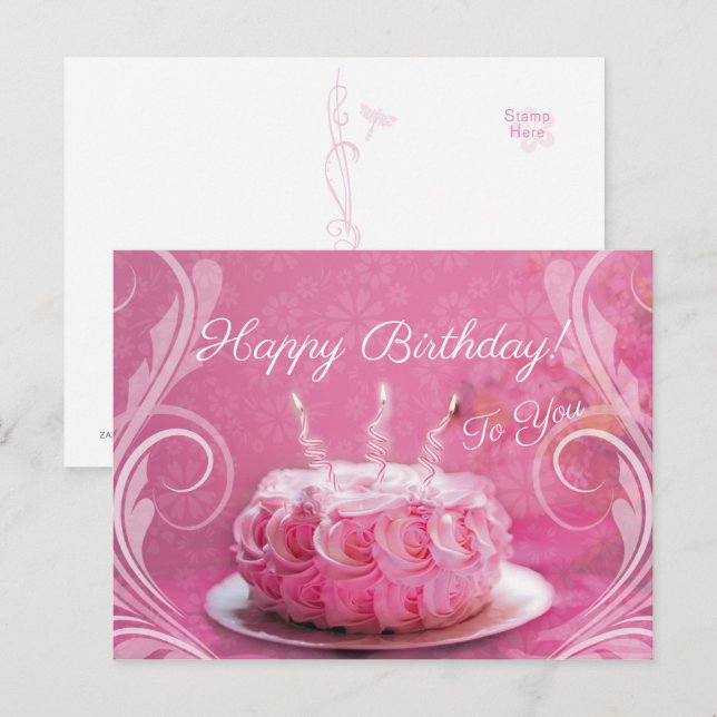 Tarjeta postal - Pastel de cumpleaños Vykort (Fram/baksida)