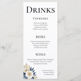 Tarjetas de Menú Cheers Couple Floral Blue Gold Meny