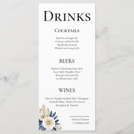 Tarjetas de Menú Cheers Couple Floral Blue Gold Meny