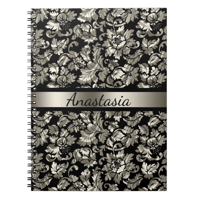 Tarnated Silver Damask Anteckningsbok (Framsidan)